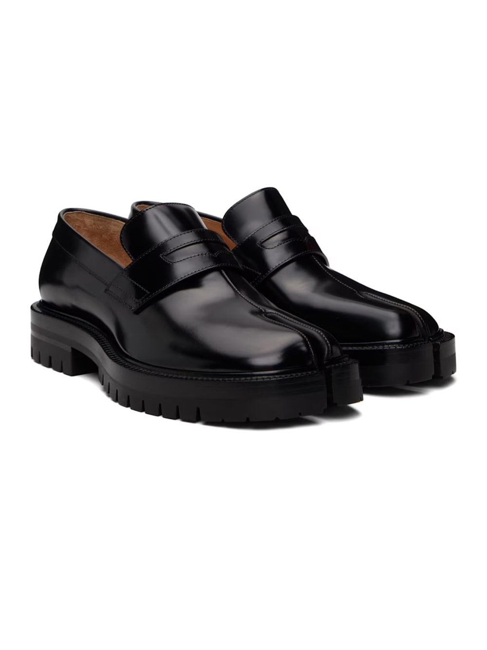 Maison Martin Margiela Women's Black Glossy Leather Lug-Sole Loafers